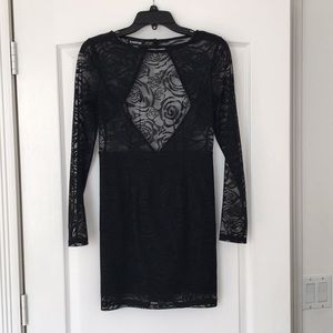 Black Lace Floral Embroidered Mini Dress